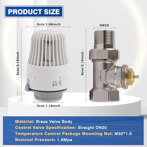 Thermostatic Radiator Valve, 3/4Inch Automatic Temperature Control Valve Floor Heating, DN20 Temperature Control Thermostat Valve for Water