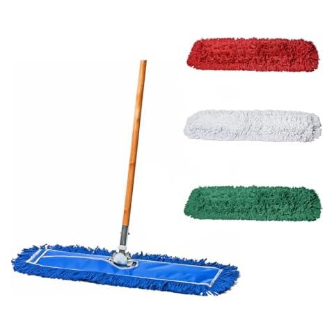 Tidy Tools 24 Inch Blue Dust Mop with Wood Handle and 24 Inch Dust Mop Refill Bundle - 1 Mop Sets and 3 Refills Cover