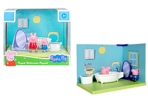 Image of Peppa Pig and George's Bathroom Themed Preschool Toyset, Includes 2 Poseable Figures, Bathtime Accessories and Scene Cards, Toy for Girls and Boys Ages 3+