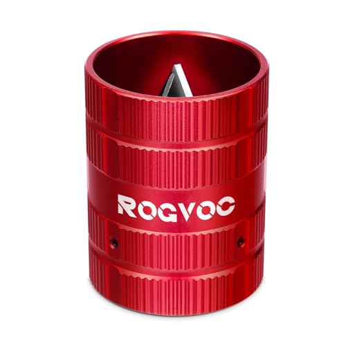 ROGVOC Deburring Tool, Plumbing Reamer Chamfering Tool for 1-4 Inch to 1-5-8 Inches, Inner Outer Pipe Reamer with 4 Solid Cutting Edges for PVC, Copper and Aluminum Tubes, Red