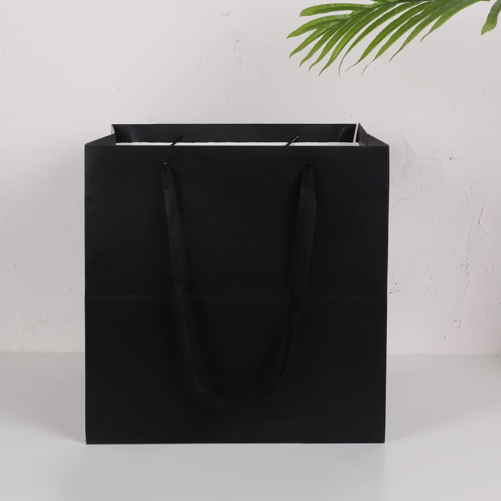 11.8" Large Gift Bag,Square Reusable Gift Bags Large for Birthday Wedding Christmas Presents Doll (Black) - Image 2