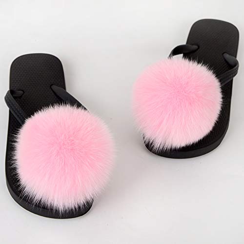 DAYISS Womens Real Fox Fur Ball Slides Flip Flop Fluffy Slippers Fuzzy Sandals Furry Slides for Women2