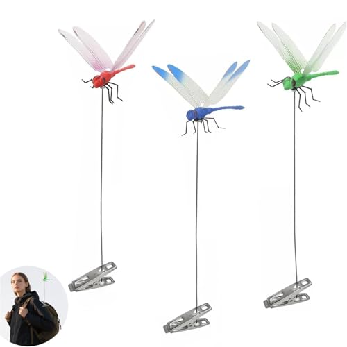 Siunoh Dragonfly Clip Bug Repe Llent - 3D Fake Dragon Fly Clips Garden Decor Stakes Hat Clips Deer and Horse Humming Bird Fly Deterrent for Indoor/Outdoor Garden(3 Pack)