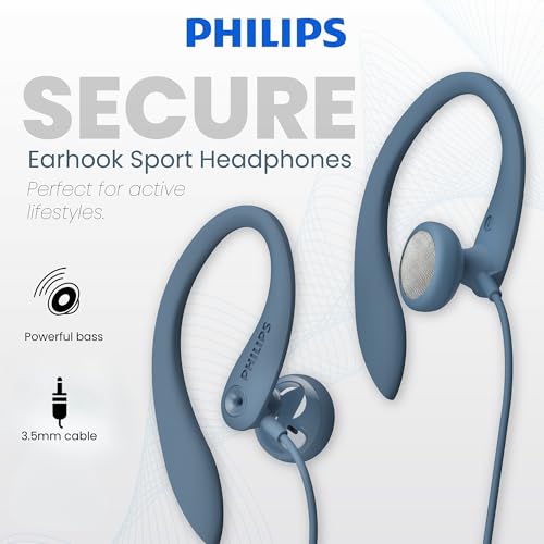 Image of Philips SHS3200BL Flexible Earhook Headphones, Blue