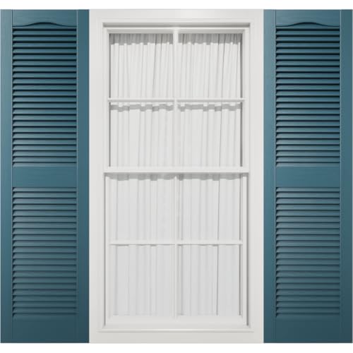 12"W x 42"H Mid-America Vinyl, TailorMade Cathedral Top Center Mullion, Open Louver Shutters, w/Installation Shutter-Lok's (Per Pair), 166 - Midnight Blue