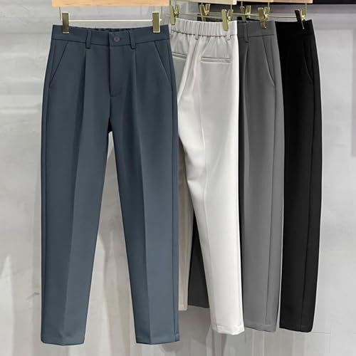 Maiyifu-GJ Men's Elastic Waist Lightweight Dress Pants Fashionable Slim Fit Suit Pants Business Casual Work Pants​2