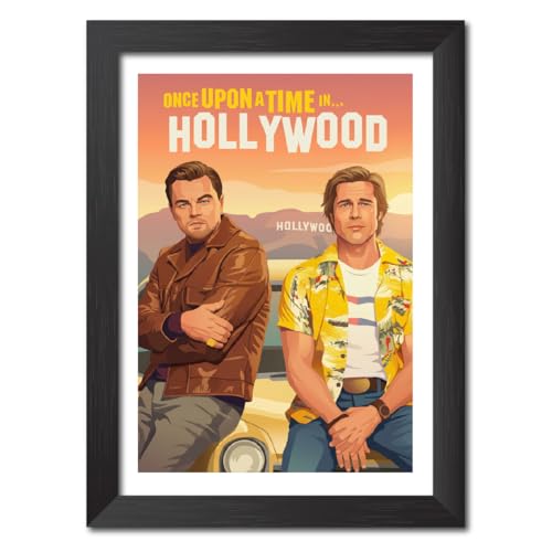 Image of TenorArts Once upon a time in Hollywood Poster Hollywood Movie Posters Vector Art Photo Frame Painting With Dark Wooden Texture (12inches x 9inches)