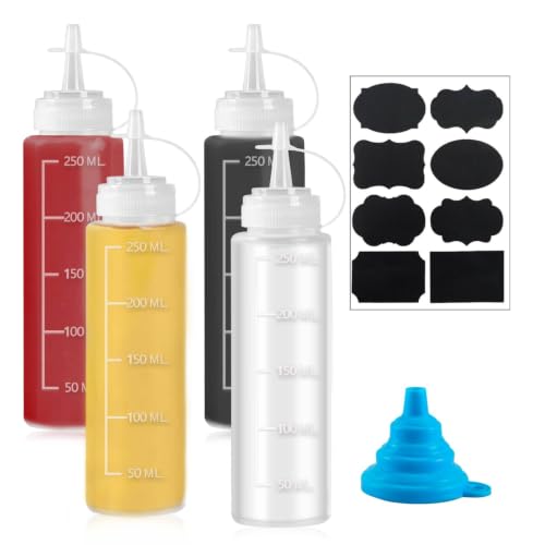 Image of Qcdou 4 Pack Squeeze Bottle, 8oz 250ml Plastic Squeeze Condiment Bottle