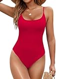 BMJL Women's Red One Piece Swimsuit Scoop Neck Ribbed Bathing Suit High Cut Swimwear(Red,XS)