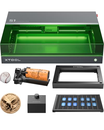 xTool S1 20W Laser Graviermaschine Deluxe Kit Geschlossene Sicherheit Laser Cutter, Pin Punkt Positionierung, Autofokus, 600mm/s Geschwindigkeit, 498 * 333mm Arbeitsbereich für Metall, Holz,
