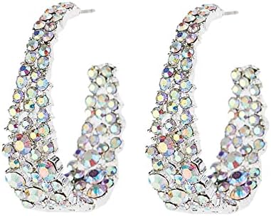 CEJUG Statement Earrings for Women Girls Bohemian Large Dangle Drop Hoop Earring AB Rhinestone Crystal Sterling Silver Post
