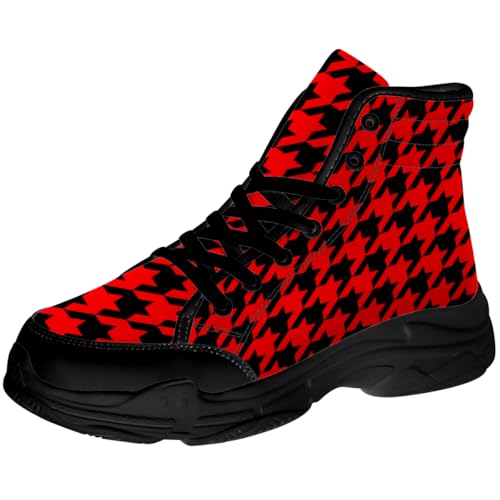 Houndstooth Shoes for Women Men Lace Up High Top Canvas Sneakers Gifts for Her Him3