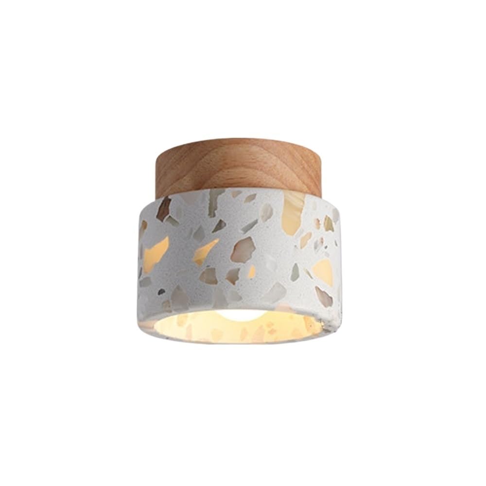 ITOSUI Nordic Modern Flush Mount Ceiling Light 4.7-Inch Cylinder Terrazzo Stone Lamp with Solid Wood Base Small Overhead Fixture for Hallway Study Bedroom Entryway E26 Base(Natural)