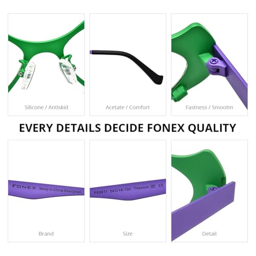 Image of FONEX Colorful Pure Titanium Glasses Frame Women Retro Round Eyeglasses