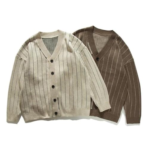 Men's V-Neck Long Sleeve Stripe Cardigan Sweater Spring Fall Fashion Vintage Loose Casual Knitted2