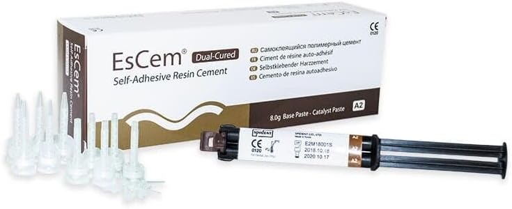 Self Adhesive and Self Curing Permanent Dental Cement for Caps, Crowns, Bridges, Posts and Pins - DIY Tooth Repair Kit, 15 Mixing Tips EsCem