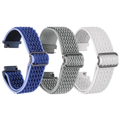 PATIKIL 3 Pcs Braided Watch Strap 18mm, White/Dark Blue/Light Grey