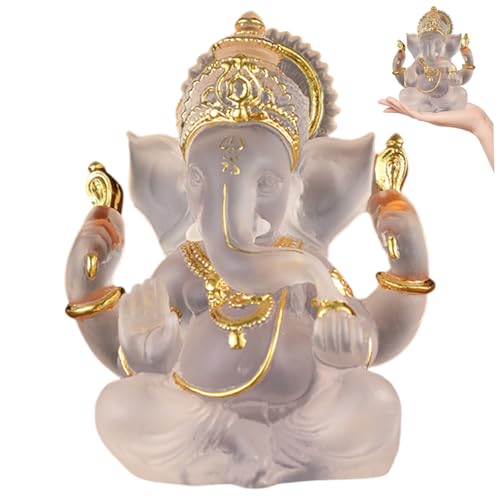 Statue de Ganesh transparente en résine fine de 5,5 pouces sculptée