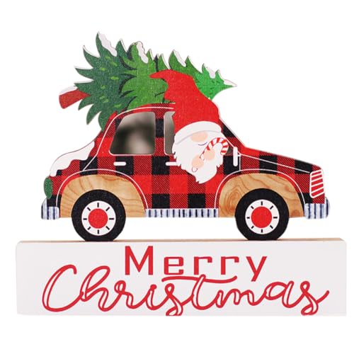 POPETPOP Decoración Navideña de Mesa Coche de Madera Pintado Adorno de Escritorio Ligero para Ambiente Festivo Pieza Central Artesanal para Hogar Oficina y Coche de Navidad