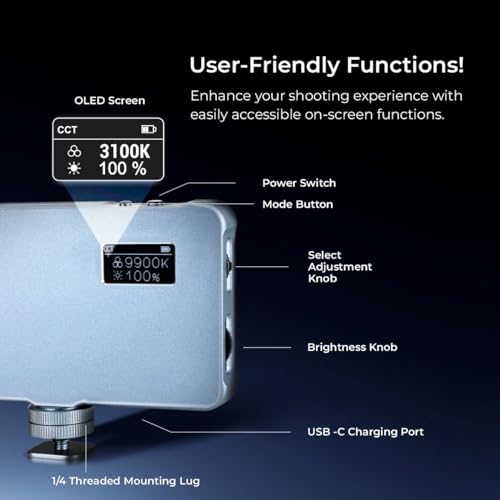 Image of DIGITEK (LED-D12W ML RGB) Portable 12W Multi Color LED Video Light, 21 Lighting Effects, 2000mAh Rechargeable Battery, Adjust Brightness & Color Temp 2500K-9900K, OLED Screen, For Photo & Videography