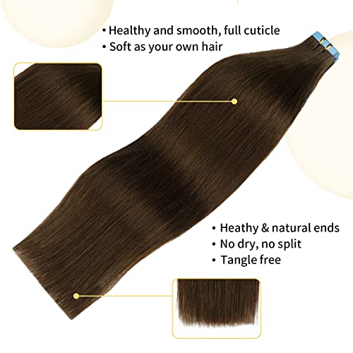 16 Inch Tape In Hair Extensions Human Hair Invisible Straight Tape Hair Extensions For Women 20 Pcs/50G Seamless Skin Weft #4 Chocolate Brown Real Hair Extensions Tape Ins Human Hair #TOP2