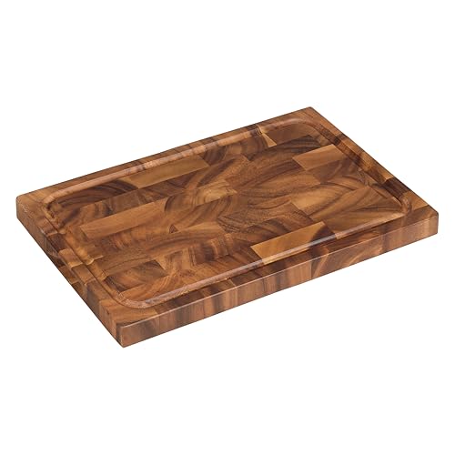 Tala Rectangular End Grain Board with Juice Groove, Dual Purpose Lacquered Acacia Wood Board Ideal for Chopping, Carving and Serving All Foods and Perfect for Presenting, Measures 42x2x3cm