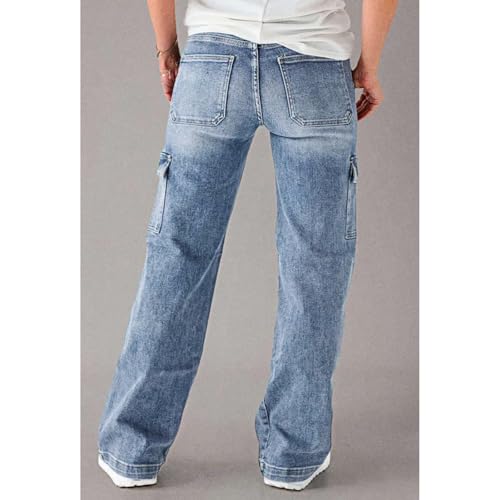 Womens Cargo Jeans Straight Leg Baggy High Waisted Jeans Casual Denim Cargo Pants Trendy Y2k Streetwear Trousers3