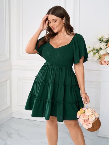 Image of SHESTARR Womens Plus Size Casual Mini Dress Sweetheart Neckline Short Flutter Sleeve Smocked A Line Tiered Ruffle Dresses