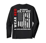 Red Friday Wife Military Remember Everyone Deployed Drapeau USA Manche Longue