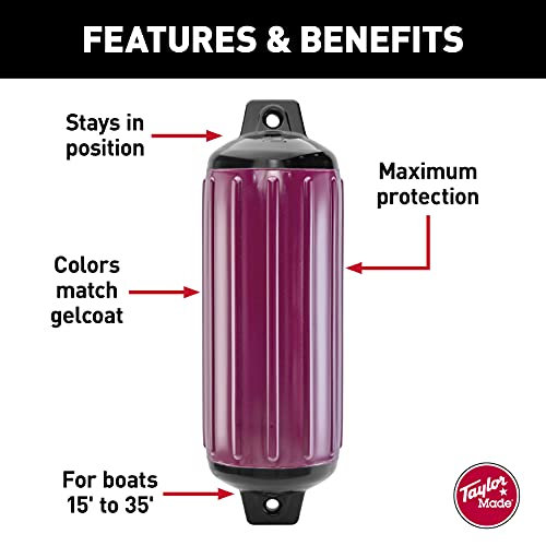 Image of Taylor Made Products 953824 Super Gard Inflatable Vinyl Boat Fender, 8.5 x 26 inch, Cranberry