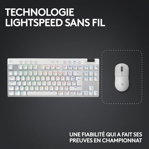 Logitech G PRO X SUPERLIGHT 2 LIGHTSPEED souris gaming sans fil, recharge USB-C, PC et Mac + PRO X TKL LIGHTSPEED clavier gaming sans fil, sans pavé numérique, touches en PBT (Français AZERTY) - Blanc