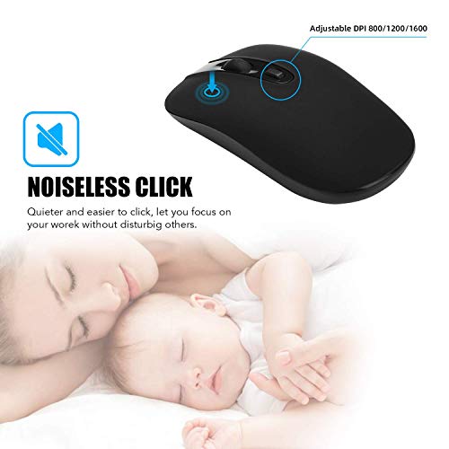 Image of cimetech Wireless Mouse, 2.4G Slim Cordless Mouse Less Noise for Laptop Ergonomic Optical with Nano Receiver USB Mouse for Laptop, Deskbtop, MacBook (Black)