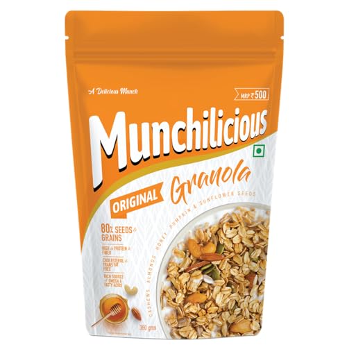Munchilicious Granola - Original, 350g | 80% Seeds & Whole Grains | Crunchy Roasted Cereal | High Protein & Fiber | Cholesterol Free | Trans Fat Free | Healthy Ready-to-Eat Breakfast Snack - Image 6 thumbnail