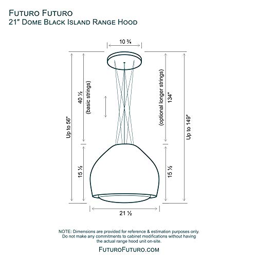 Futuro Futuro Island Mount Ductless Only Range Hood 21" 940-Cfm | Dome Black | Black Steel Vent Hood | Modern Italian Exhaust Hood | Led, Ultra-Quiet With Blower #TOP2