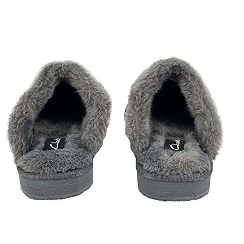Image of Clarks Womens Open Back Suede Leather Comfort Clog Slipper JMS0583C - Plush Faux Fur Trim - Indoor Outdoor House Slippers For Women