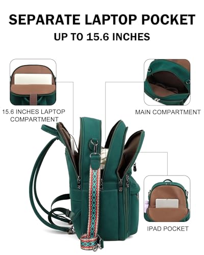 Image of FADEON 15.6 Inch Laptop Backpack Purse for Women, Large Capacity | Vegan Leather Backpack with Padded Straps, Laptop & iPad Slots Fits 13 inch, 14 inch & 15.6 inch, Roomy for Daily, Work & Travel