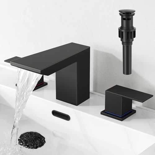 RUMOSE Bathroom Faucets 3 Hole Black Bathroom Sink Faucet with Drain by RUMOSE - Used condition - US$62.50