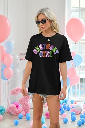Oversized Sequin Birthday Girl Shirt Womens Happy Birthday Graphic Tees Birthday Gift Top Casual Short Sleeve Tops2