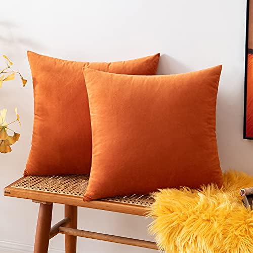 ANRODUO Pack of 2 Velvet Throw Pillow Covers Cushion Case Soft Decorative Solid Square Cozy Modern Home Decorations Pillowcase for Sofa Couch Bed Chair 18 x 18 Inch 45 x 45 cm Orange