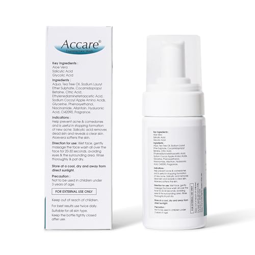 Image of Foaming Face Wash with Tea Tree Oil, Salicylic Acid, Glycolic Acid and Aloe Vera | Clears Acne, Removes Blemishes, Hydrates Skin | Suitable For All Skin Types- 100ml (Pack of 1)