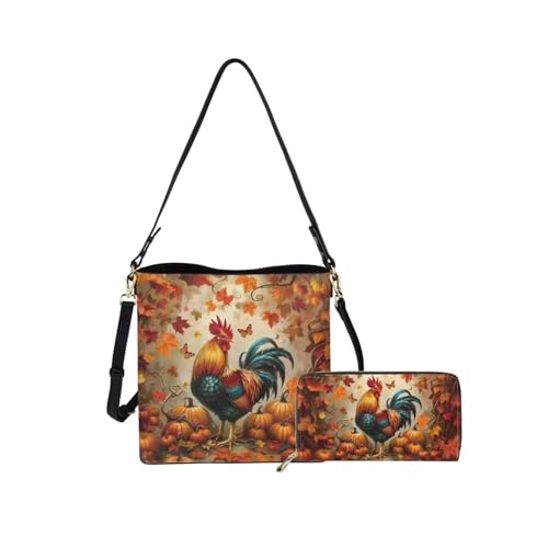 Image of HUGS IDEA Leather Purses and Handbag for Women Bucket Bag with Wrist Wallet 2 Packs
