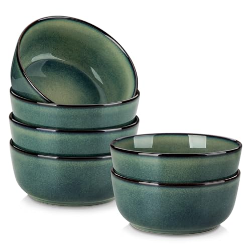 vancasso Starry Cereal Bowls Set of 6, 780ml Ceramic Wide and Deep Soup Bowls, Reactive Glaze Serving Bowls for Salad, Noodle, Rice, Dishwasher & Microwave Oven Safe, Green
