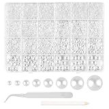 11120Pcs Flat Back Pearl Kit,8 Sizes Flatback Pearls Beads,Half Round Pearl-Bead for Crafts Embellishment Shoes DIY Phone Case Making,with Tweezer and Picker Pencil