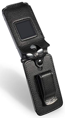 Nakedcellphone GOFLIP-FITTED-BLACK Case For Go Flip Phone, Nakedcellphone [Black Vegan Leather] Form-Fit Cover With [Built-In Screen Protection] And [Metal Belt Clip] For Alcatel Go Flip V thumb #2