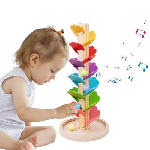 Pista De Canicas Árbol Musical, Juego De Canicas De Madera para Niños, Pista De Canicas íris, Juego De Motricidad para Niños, Juego De Rompecabezas Colorido con Bolas Que Caen, Torre De Bolas