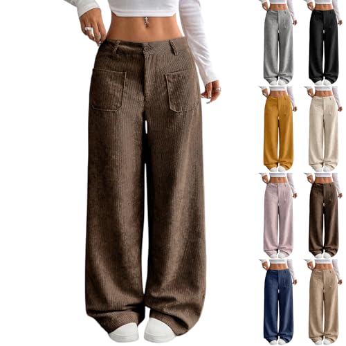 Womens Corduroy Pants Wide Leg Baggy Tall Cord Wide Leg Trousers High Waisted Long Stretchy Comfy Work Pants Patch Pockets Fall Retro Flowy Palazzo Pant Cozy Lounge Teacher Pant Dressy Casual Trousers