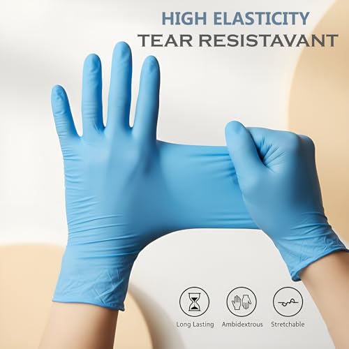 Image of 100 Pcs Disposable Nitrile Gloves | Powder-Free, Latex-Free, Non-Sterile, Chemical-Resistant, Ambidextrous Hand Protection for Medical, Industrial & Home Use (Blue, Medium)