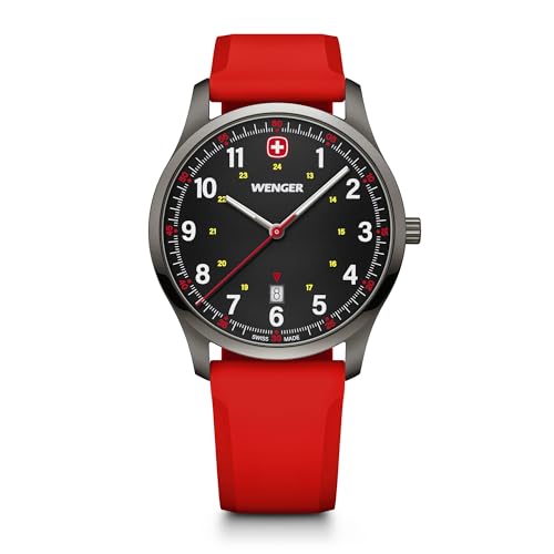 Image of WENGER City Sport Swiss Made 42 mm, Black Dial, Red Silicone Strap, Men's Watch - 01.1441.130