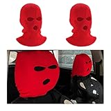 JUSTTOP 2 PCS Car Headrest Covers, Personalized Funny Full Face Mask Car Seat Headrest Cover, Ski Mask Front Seat Decoration Headrest Protector for Most Vehicles, Car Accessories (Red)
