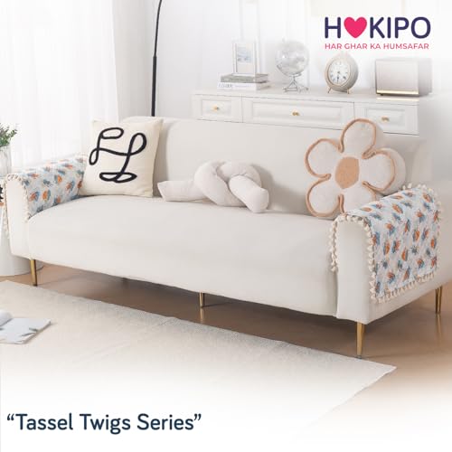 Image of HOKIPO Abstract Petals Quilted Sofa Armrest Cover Mat - 1 Pair | 'Tassel Twigs' Series (IN-987-T10*2)